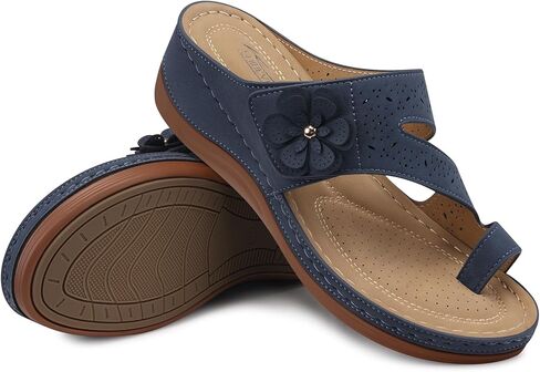 SHIBEVER Wedge Sandals for Women Dressy: Dark Blue Size 8.5 Comfortable Sandals for Women - Summer Casual Walking Slip On Wedges in Saudi Arabia