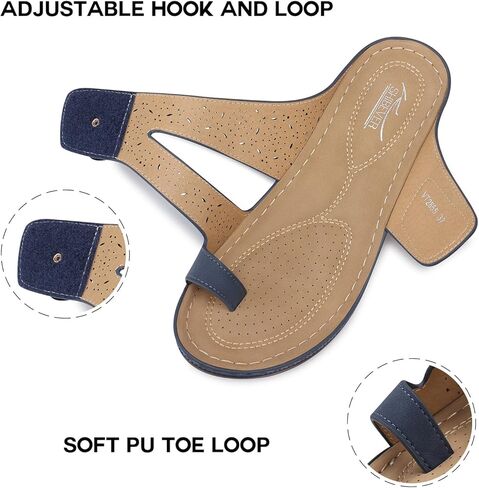 SHIBEVER Wedge Sandals for Women Dressy: Dark Blue Size 8.5 Comfortable Sandals for Women - Summer Casual Walking Slip On Wedges in Saudi Arabia