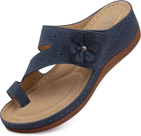 SHIBEVER Wedge Sandals for Women Dressy: Dark Blue Size 8.5 Comfortable Sandals for Women - Summer Casual Walking Slip On Wedges in Saudi Arabia