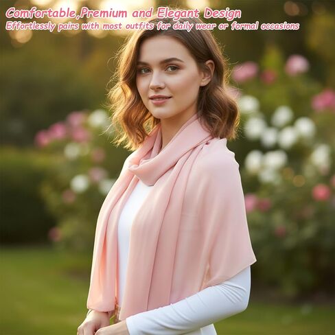 Light Pink Shawl, Chiffon Shawls and Wraps Soft Chiffon Scarve Silky Bridal Pink Scarf, Elegant Sheer Shawls for Evening Dresses Women Wedding Party Bridesmaid Gifts in Saudi Arabia