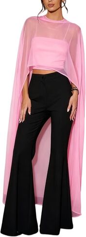 UAURORAO Women Sheer Chiffon Shawl Wraps Flowy High Low Mesh Cape Ponchos See Through Ruffle Capelet Evening Dresses in Saudi Arabia