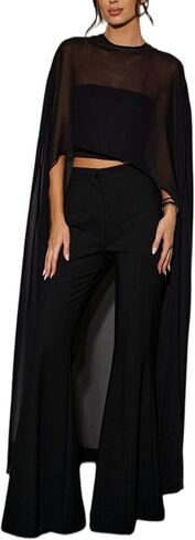 UAURORAO Women Sheer Chiffon Shawl Wraps Flowy High Low Mesh Cape Ponchos See Through Ruffle Capelet Evening Dresses in Saudi Arabia
