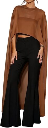 UAURORAO Women Sheer Chiffon Shawl Wraps Flowy High Low Mesh Cape Ponchos See Through Ruffle Capelet Evening Dresses in Saudi Arabia