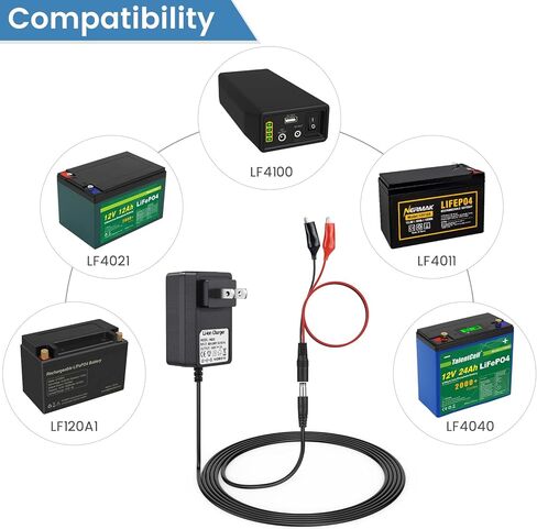 14.6V 2A LiFePO4 Battery Charger for 4S 12 Volt Rechargeable Lithium Iron Phosphate Battery Pack, with Dual Alligator Clips Connector in Saudi Arabia