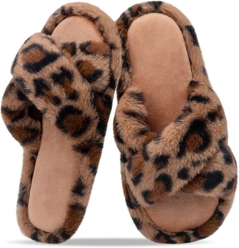 شباشب نسائية غامضة للنساء أحذية منزلية مريحة بشريط متقاطع صنادل مبطنة بالفرو الصناعي شرائح إسفنجية الذاكرة مفتوحة من الأمام سهلة الارتداء في الأماكن المغلقة in Kuwait