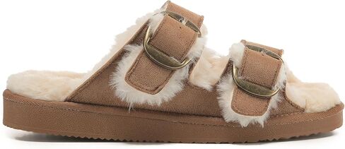 صنادل نسائية من POLAR مصنوعة من الجلد السويدي الصناعي - شرائح مفتوحة من الأمام من الجلد السويدي مع حزام إبزيم قابل للتعديل، نعل خارجي مطاطي، بطانة قطيفة - صنادل كاجوال سهلة الارتداء للارتداء الداخلي والخارجي in Kuwait