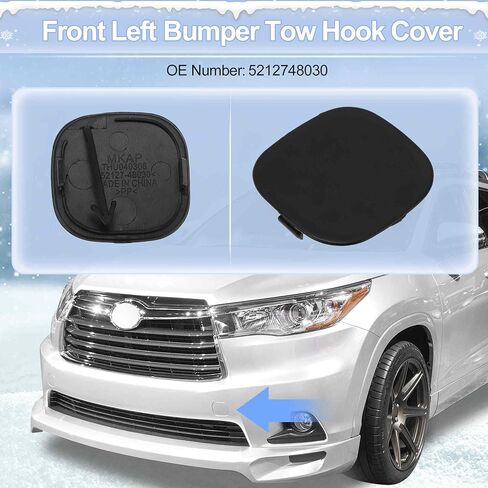 Front Left Car Tow Hook Cover Cap for Toyota Highlander 2004-2007 Replaces No.5212748030 Matte Black Plastic Enhanced Durability for Winter & Cold Weather in Saudi Arabia
