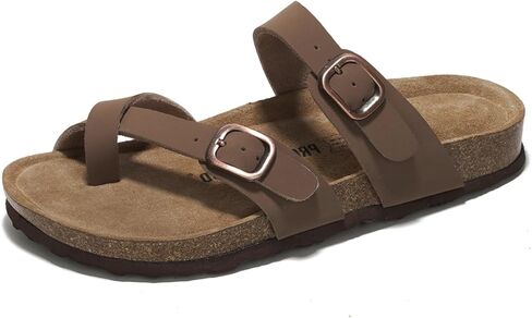100% Genuine Leather Womens Sandals - Cork Footbed Slides For Women - Comfortable Sandals Women with Memory Foam Beach Essential Summer Sandals For Women 2024 (Lian, TAN, 5.5) in Saudi Arabia