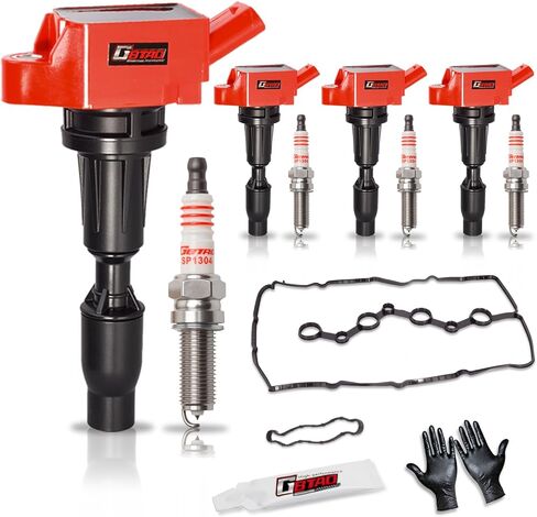 مجموعة من 4 قطع ملف إشعال وقابس شرارة وحشية غطاء صمام المحرك لـ 2.0 لتر 2.4 لتر 2015-2019 هيونداي سوناتا سانتا في توسان جينيسيس كيا أوبتيما سورينتو، لسيارة سبورتاج ستينجر تحل محل UF764 in Kuwait