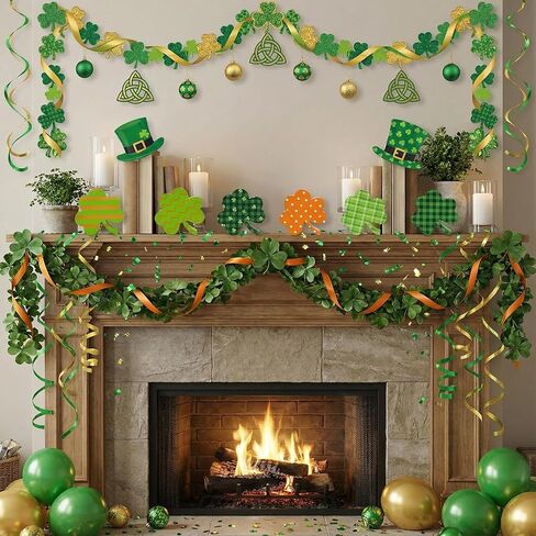 St Patricks Day Decorations, 6 Pcs Wooden Shamrock Decor, St. Patrick's Day Tiered Tray Decor, Irish Green Wooden Table Sign for Desk Shelf Mantel Centerpiece, Indoor Home Decor in Saudi Arabia