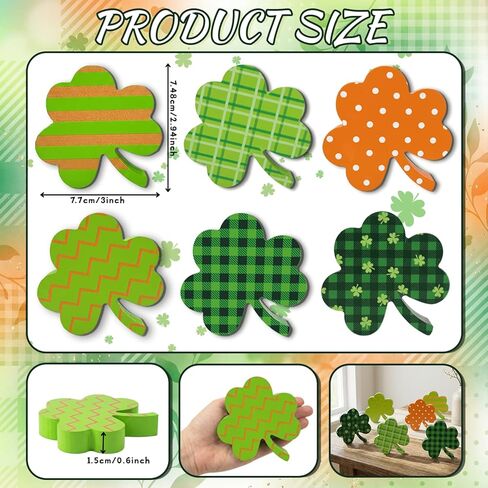 St Patricks Day Decorations, 6 Pcs Wooden Shamrock Decor, St. Patrick's Day Tiered Tray Decor, Irish Green Wooden Table Sign for Desk Shelf Mantel Centerpiece, Indoor Home Decor in Saudi Arabia