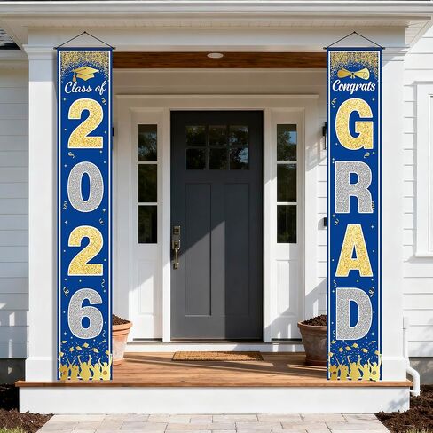 OHOME Graduation Decorations 2026 - Blue Gold Congrats Grad Porch Banner for Graduation Party Decorations - Class of 2026 - Party Favors Supplies Backdrop Yard Signs Decor (Blue) in Saudi Arabia