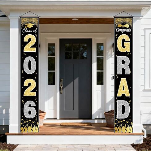 ديكورات التخرج من OHOME 2026 - لافتة شرفة التخرج من الذهب الأزرق لديكورات حفلات التخرج - فئة 2026 - لوازم الحفلات الخلفية ديكور لافتات الفناء (أزرق) in Kuwait