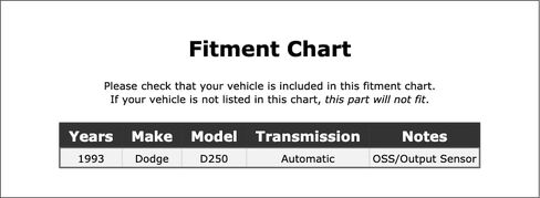 Automatic Transmission Output Shaft Speed Sensor Compatible With Dodge D250 Automatic Transmission 1993 P-3404894 in Saudi Arabia