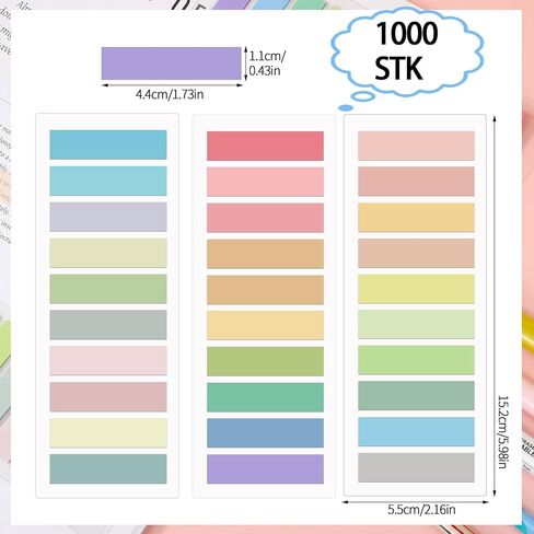 1000Pcs Sticky Index Tabs, Colored Book Sticky Tabs for Notebooks Repositionable Page Tabs for Notebooks File Classification in Saudi Arabia