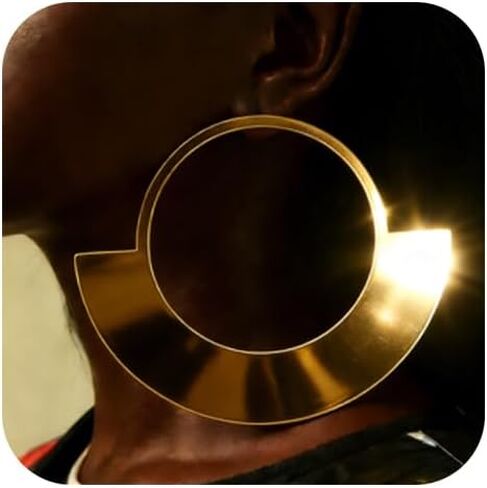 بيان أقراط كبيرة من الذهب مكتنزة للنساء، أقراط معدنية هندسية كبيرة الحجم عصرية، هدية فريدة من نوعها لحفلات Huggie المتدلية in Kuwait