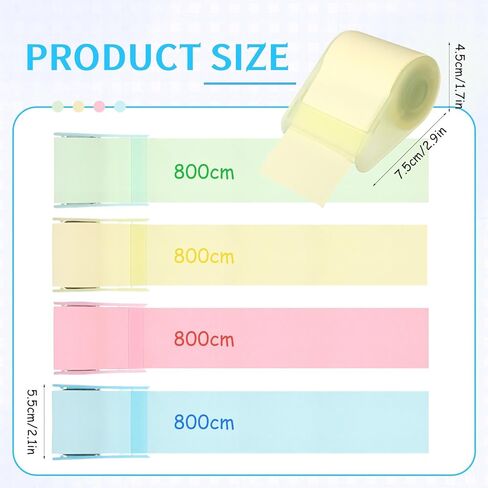 Eaasty 4 Sets Roll Sticky Notes Tapes with Dispensers, 50mm x 8m Self-Stick Notes Paper Tape with Tape Dispenser Full Adhesive Roll for Office School Home, Pink Green Yellow White in Saudi Arabia