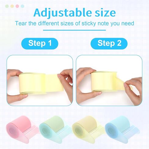 Eaasty 4 Sets Roll Sticky Notes Tapes with Dispensers, 50mm x 8m Self-Stick Notes Paper Tape with Tape Dispenser Full Adhesive Roll for Office School Home, Pink Green Yellow White in Saudi Arabia