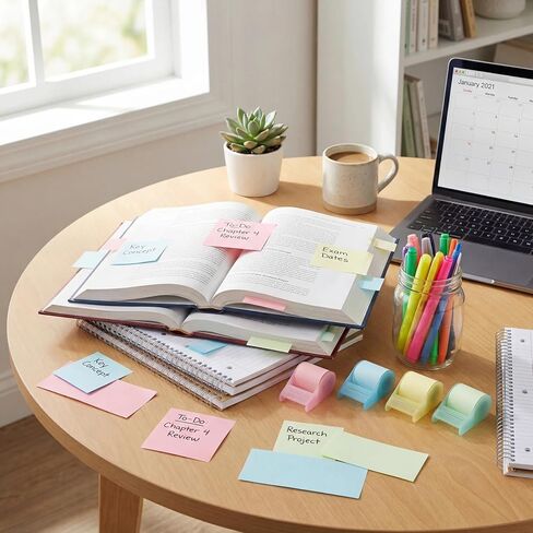 Eaasty 4 Sets Roll Sticky Notes Tapes with Dispensers, 50mm x 8m Self-Stick Notes Paper Tape with Tape Dispenser Full Adhesive Roll for Office School Home, Pink Green Yellow White in Saudi Arabia