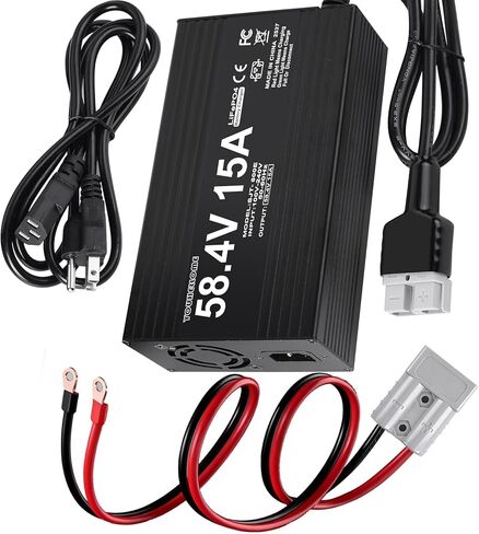 شاحن بطارية LiFePO4 48 فولت/58.4 فولت 15 أمبير لبطارية ليثيوم 48 فولت/ 51.2 فولت لعربة الجولف، والسيارات، والرافعة الشوكية، والخارجية، والقارب، والطاقة الشمسية، وRV، خارج الشبكة، وبنك الطاقة الشمسية المنزلي مع موصل أندرسون (حلقات M8) مؤشر LED in Kuwait