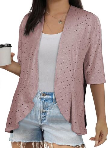 Eytino Plus Size Cardigan for Women Half Sleeve Netted Knit Ruffle Kimono Cover up Tops 2026 Spring Clothes(1X-5X) in Saudi Arabia