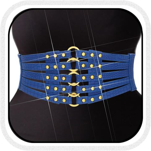 BODIY Black Leather Corset Belt Hollow Out Rivets Cinch Belt Wide Waist Belts for Women in Saudi Arabia