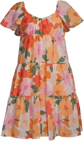 Bonnie Jean Girl's Easter Floral Dress Tiered Flutter Sleeve for Spring Summer in Saudi Arabia