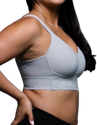 Molded Cup Bra with Lace Trim, Wire-Free, High Support, Adjustable Straps, Pullover Design, Gray Rose Mauveglow in Saudi Arabia