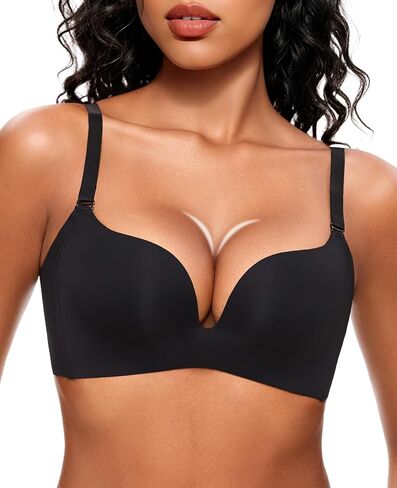 Push Up Bras for Women Wireless Plunge T Shirt Padded Supportive Everyday Bra Add Cup Size in Saudi Arabia