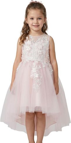 LalaMira Girls High Low Flower Girl Dress 3D Floral Lace Tulle Bridesmaid Wedding Pageant Party in Saudi Arabia