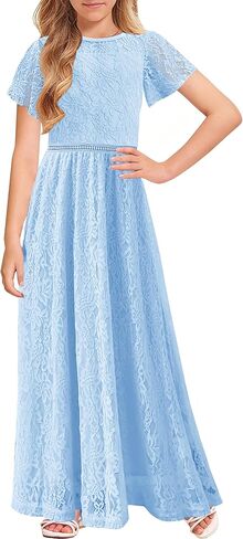 فستان HOSIKA للفتيات على شكل زهرة من الدانتيل العتيق على شكل حرف A لحفلات الزفاف فستان وصيفة العروس الصغيرة in Kuwait