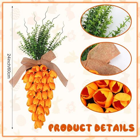 2 Pack Easter Tulip Carrot Wreath Decoration, 24 Inch Spring Artificial Orange Carrot Wreath Decor with Green Branches Spring Flower and Easter Egg for Home Door Wall Mantel Window Decor in Saudi Arabia