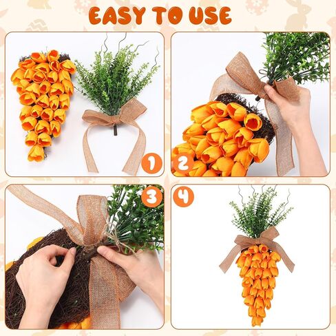 2 Pack Easter Tulip Carrot Wreath Decoration, 24 Inch Spring Artificial Orange Carrot Wreath Decor with Green Branches Spring Flower and Easter Egg for Home Door Wall Mantel Window Decor in Saudi Arabia