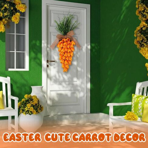 2 Pack Easter Tulip Carrot Wreath Decoration, 24 Inch Spring Artificial Orange Carrot Wreath Decor with Green Branches Spring Flower and Easter Egg for Home Door Wall Mantel Window Decor in Saudi Arabia