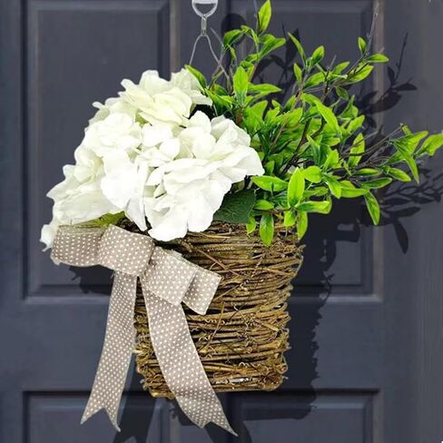 Door Hanger Basket Wreath,Spring Summer Wreaths for Front Door,Artificial Hanging Basket Farmhouse Floral Door Decor,Rustic Wildflower Garland for Home Porch Entryway Wall Decoration (B) in Saudi Arabia