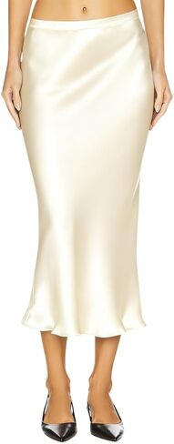Capuffy Women Satin Mermaid Midi Skirt Pull On Elastic Waist Silk Party Skirts Casual Office Skirt for Work 491 in Saudi Arabia