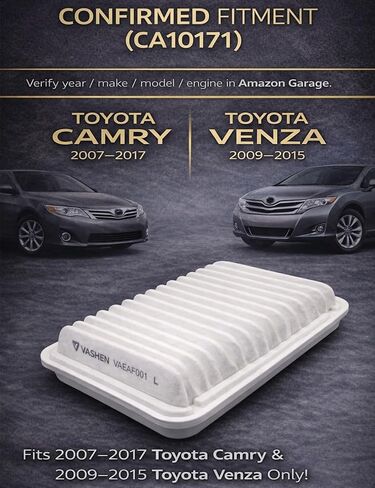فلتر هواء المحرك CA10171، مناسب لسيارة Toyota Camry Gas 2.5L 2010-2017، Camry Gas 2.4L 2007-2009، Venza Gas 2.7L 2009-2016 - محرك الغاز L4 - يستبدل #17801-28030، 17801-0H050، 17801-YZZ02 in Kuwait