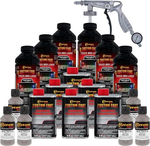 Custom Coat Mesa Gray 1.5 Gallon (6 Quart) Urethane Spray-On Truck Bed Liner Kit with Spray Gun and Regulator - Easy Mixing, Shake, Shoot - Textured Protective Coating, Prevent Rust - Car, Auto in Saudi Arabia