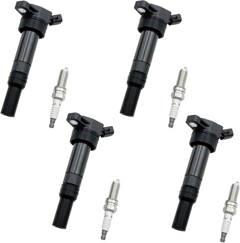 4pcs Ignition Coil and Spark Plugs Replacement for Hyundai Elantra 2012-2016 1.8L 4 Cyl, Tucson 2014-2020 2.0L 4 Cyl & Kia Soul 2012-2019 2.0L 4 Cyl in Saudi Arabia