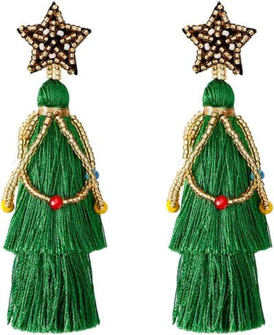 Christmas Tassel Earrings for Women Girls Handmade Cute Long Lightweight Jingle Bell Beads Christmas Tree Dangle Drop Festive Gifts Holiday Jewelry Gifts (Christmas Tassel Earrings) in Saudi Arabia