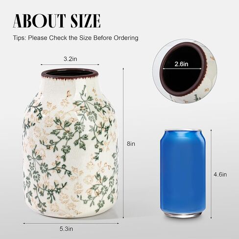 مزهرية سيراميك ريفية باللونين البيج والأخضر، مزهرية تزيينية مصنوعة يدويًا لبيت المزرعة، سهلة التنظيف مثالية لزهور الزفاف أو ديكور الرف 8 بوصة in Kuwait