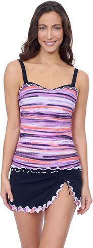 Profile by Gottex Women's Purple Multi Tricolore E Cup Tankini with Underwire Foam, Built-in Bra and Full Lining Essential in Saudi Arabia