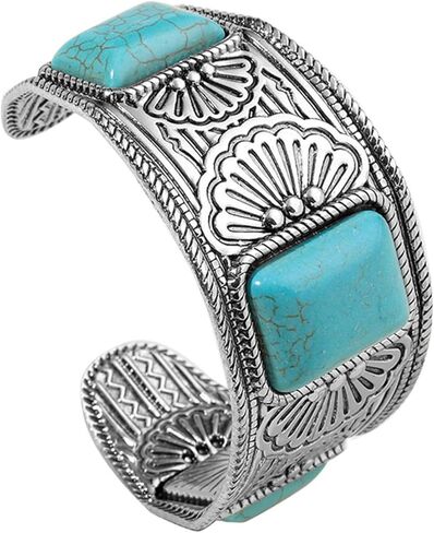 WCRAZYE Turquoise Cuff Bracelet for Men Women Handmade Boho Antique South Western Country Cowgirl Bangle Bracelets Bohemian Stackable Handmade Gemstone Bangle Christmas Birthday Gift in Saudi Arabia