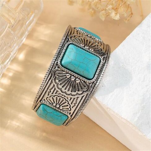 WCRAZYE Turquoise Cuff Bracelet for Men Women Handmade Boho Antique South Western Country Cowgirl Bangle Bracelets Bohemian Stackable Handmade Gemstone Bangle Christmas Birthday Gift in Saudi Arabia