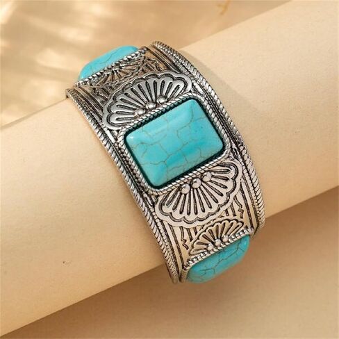 WCRAZYE Turquoise Cuff Bracelet for Men Women Handmade Boho Antique South Western Country Cowgirl Bangle Bracelets Bohemian Stackable Handmade Gemstone Bangle Christmas Birthday Gift in Saudi Arabia