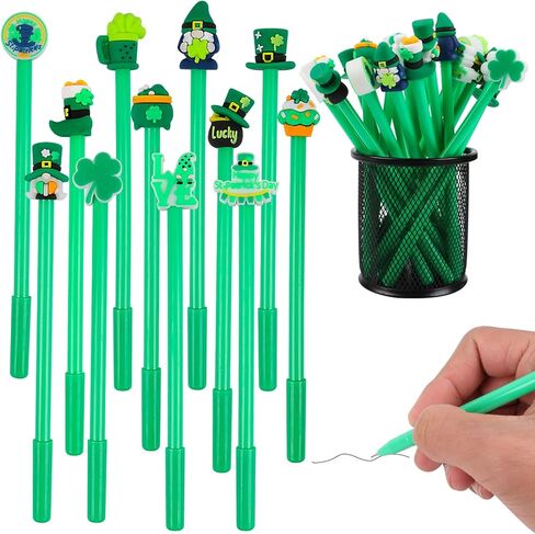 LOKIPA 30 PCS St Patrick's Day Gel Ink Pens Bulk, Black Rollerball Pen Cute Fun Novelty Pens for Students Teacher St. Patrick's Day Gift School Office Home Holiday Supplies (Random Style) in Saudi Arabia