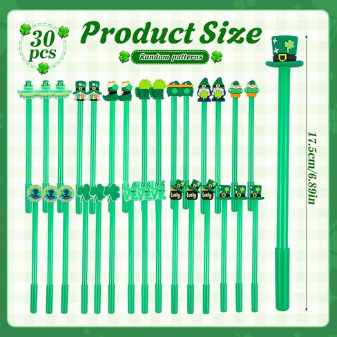 LOKIPA 30 PCS St Patrick's Day Gel Ink Pens Bulk, Black Rollerball Pen Cute Fun Novelty Pens for Students Teacher St. Patrick's Day Gift School Office Home Holiday Supplies (Random Style) in Saudi Arabia