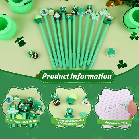 LOKIPA 30 PCS St Patrick's Day Gel Ink Pens Bulk, Black Rollerball Pen Cute Fun Novelty Pens for Students Teacher St. Patrick's Day Gift School Office Home Holiday Supplies (Random Style) in Saudi Arabia
