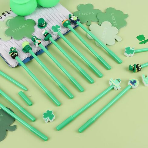 LOKIPA 30 PCS St Patrick's Day Gel Ink Pens Bulk, Black Rollerball Pen Cute Fun Novelty Pens for Students Teacher St. Patrick's Day Gift School Office Home Holiday Supplies (Random Style) in Saudi Arabia