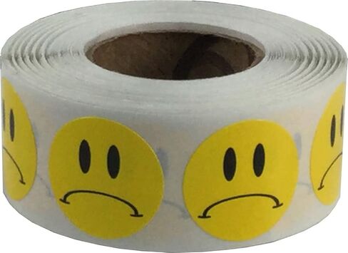 Yellow Sad Frowny Face Circle Dot Stickers, 3/4 Inch Round, 500 Labels on a Roll in Saudi Arabia